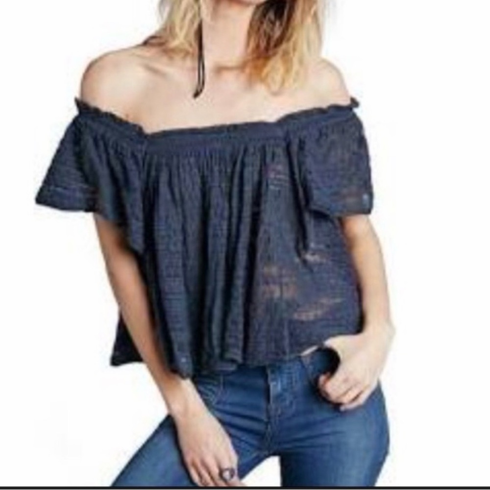 Free People | Thrills and Frills Navy Off-Shoulder Women's Top| M